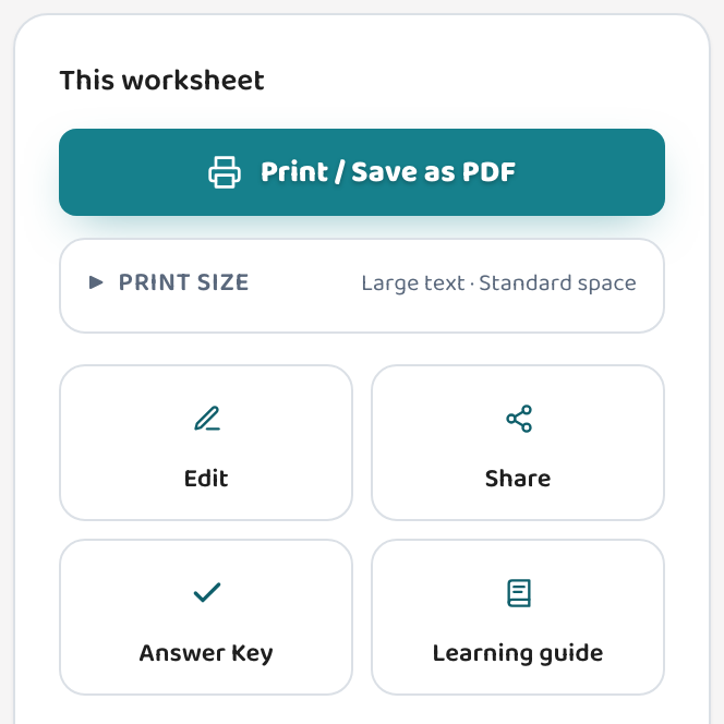 The Lessonpress worksheet tools, with the teal 'Answer Key' tile that opens the filled-in copy.