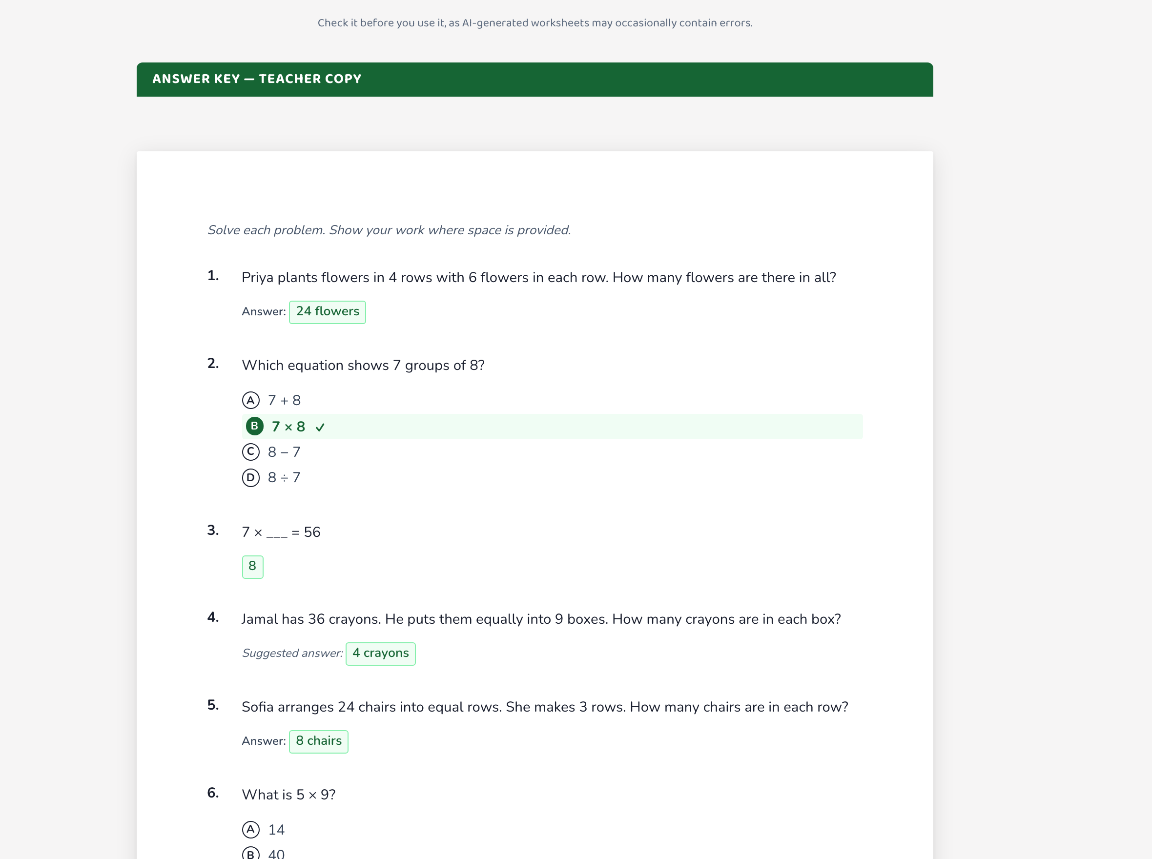 A Lessonpress answer key — a filled-in copy of a worksheet with every answer shown, so you can check the page before using it.
