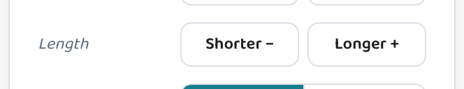 The 'Shorter −' and 'Longer +' length controls in the Lessonpress worksheet toolbar.