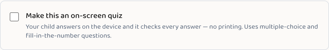 The 'Make this an on-screen quiz' option in the last step of the Lessonpress wizard.