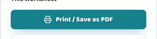 The 'Print / Save as PDF' button in the Lessonpress worksheet toolbar — opens the browser print dialog to print on paper or save a PDF.