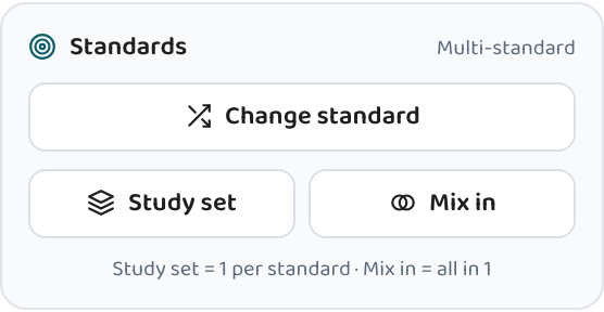 The 'Mix in standards' and 'Generate study set' buttons in the Lessonpress worksheet tools.