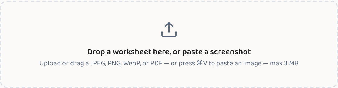 Lessonpress's upload area — drop in a photo or PDF of a worksheet you like.